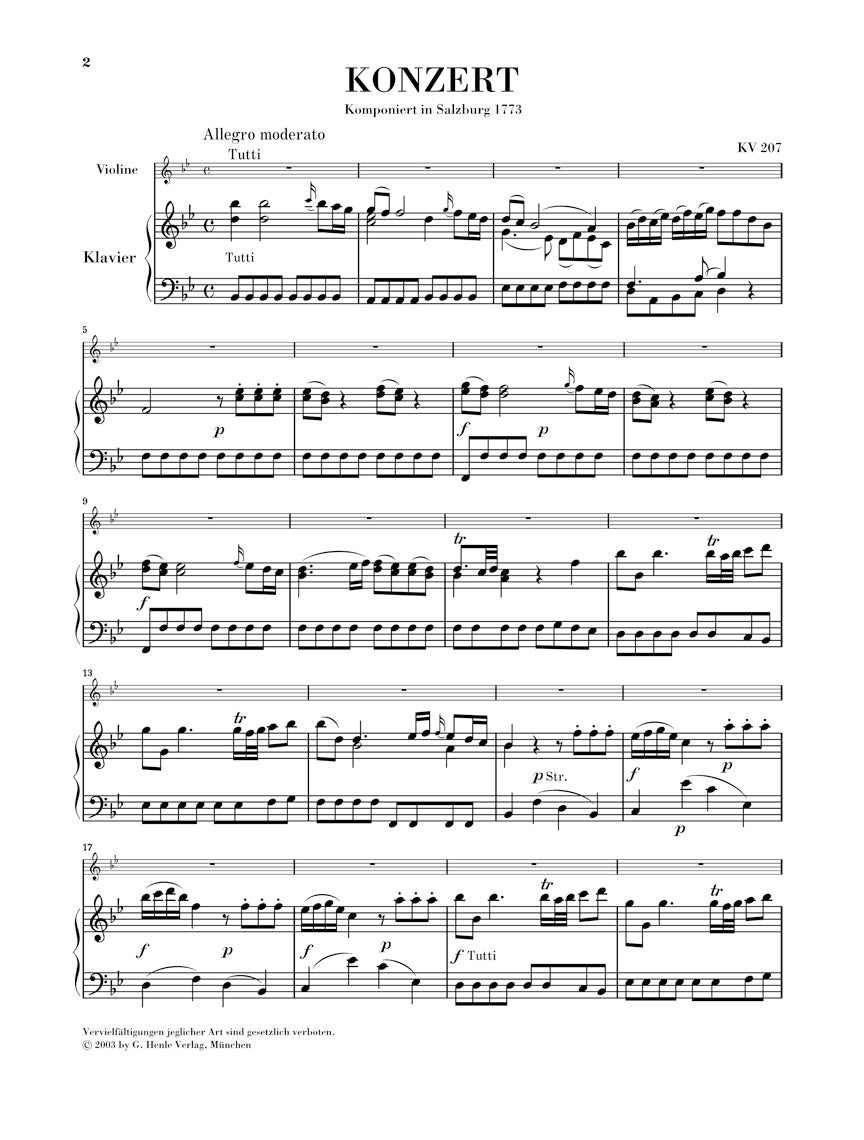 Mozart Violin Concerto No. 1 in B Flat Major K207