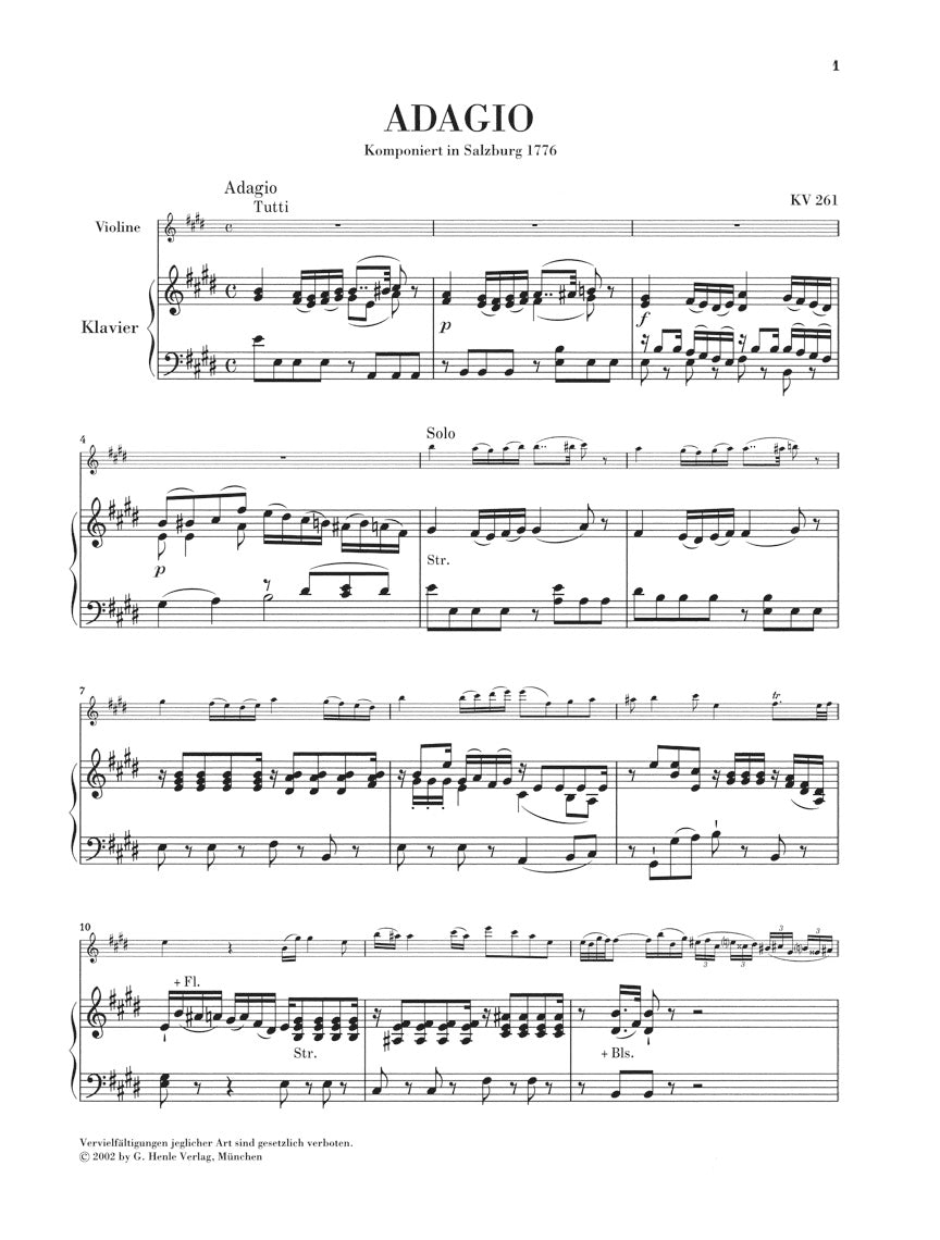 Mozart Single Movements for Violin and Orchestra K261, 269 and 373