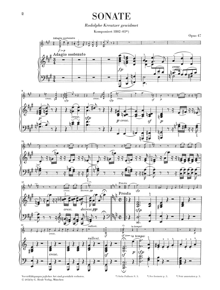 Beethoven Sonata for Piano and Violin in A major Opus 47 (Kreutzer)