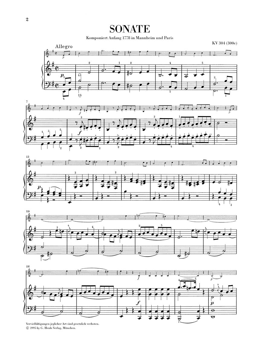 Mozart Violin Sonata in E minor K. 304 (300c)