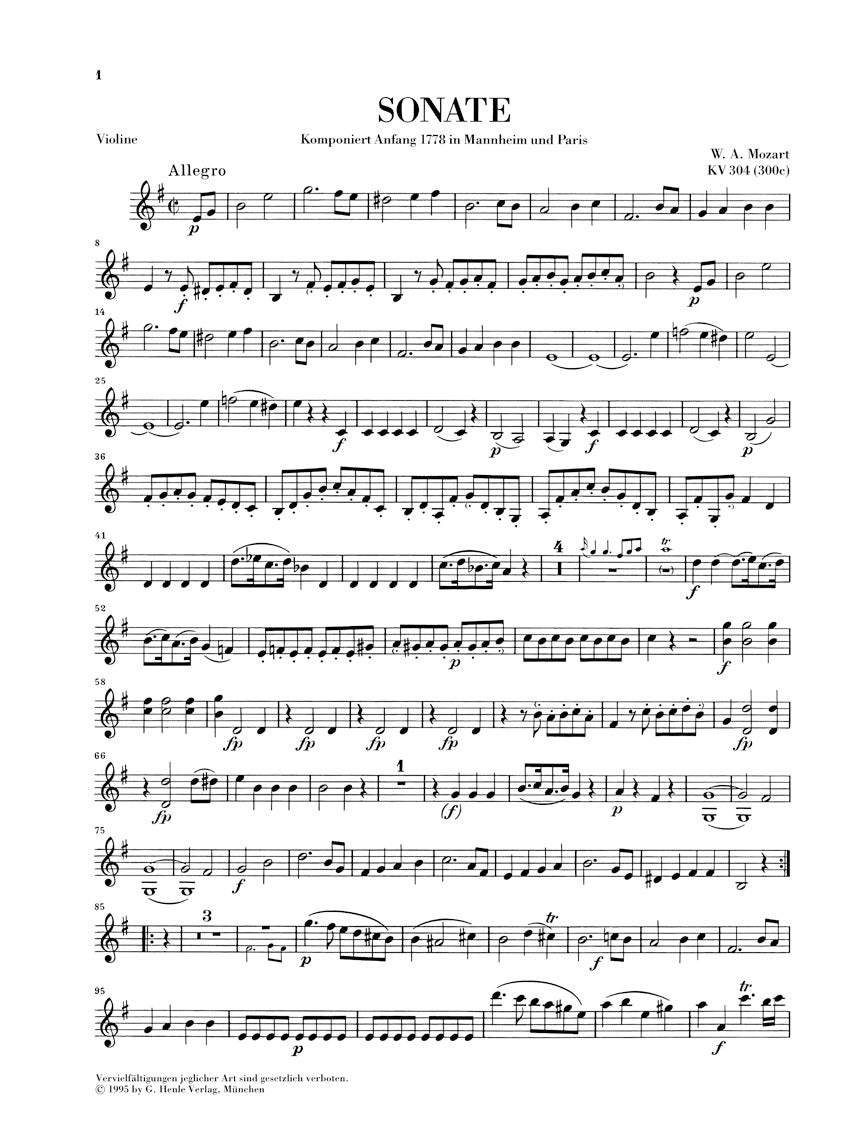 Mozart Violin Sonata in E minor K. 304 (300c)