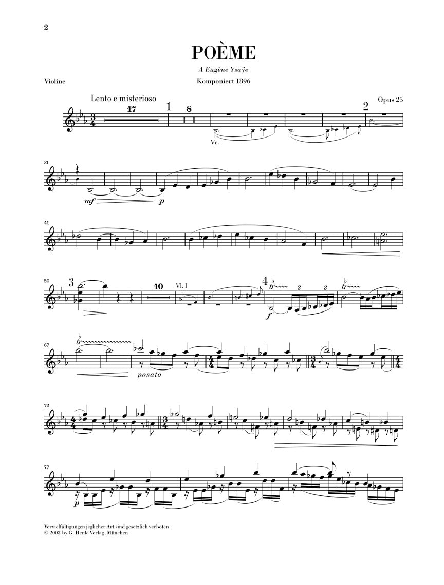 Chausson Poème for Violin and Orchestra Opus 25