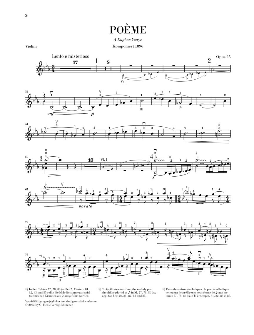 Chausson Poème for Violin and Orchestra Opus 25