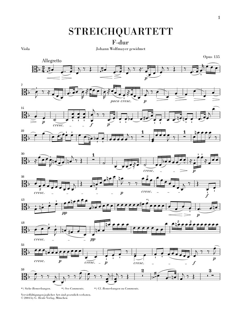 Beethoven String Quartet in F major Opus 135