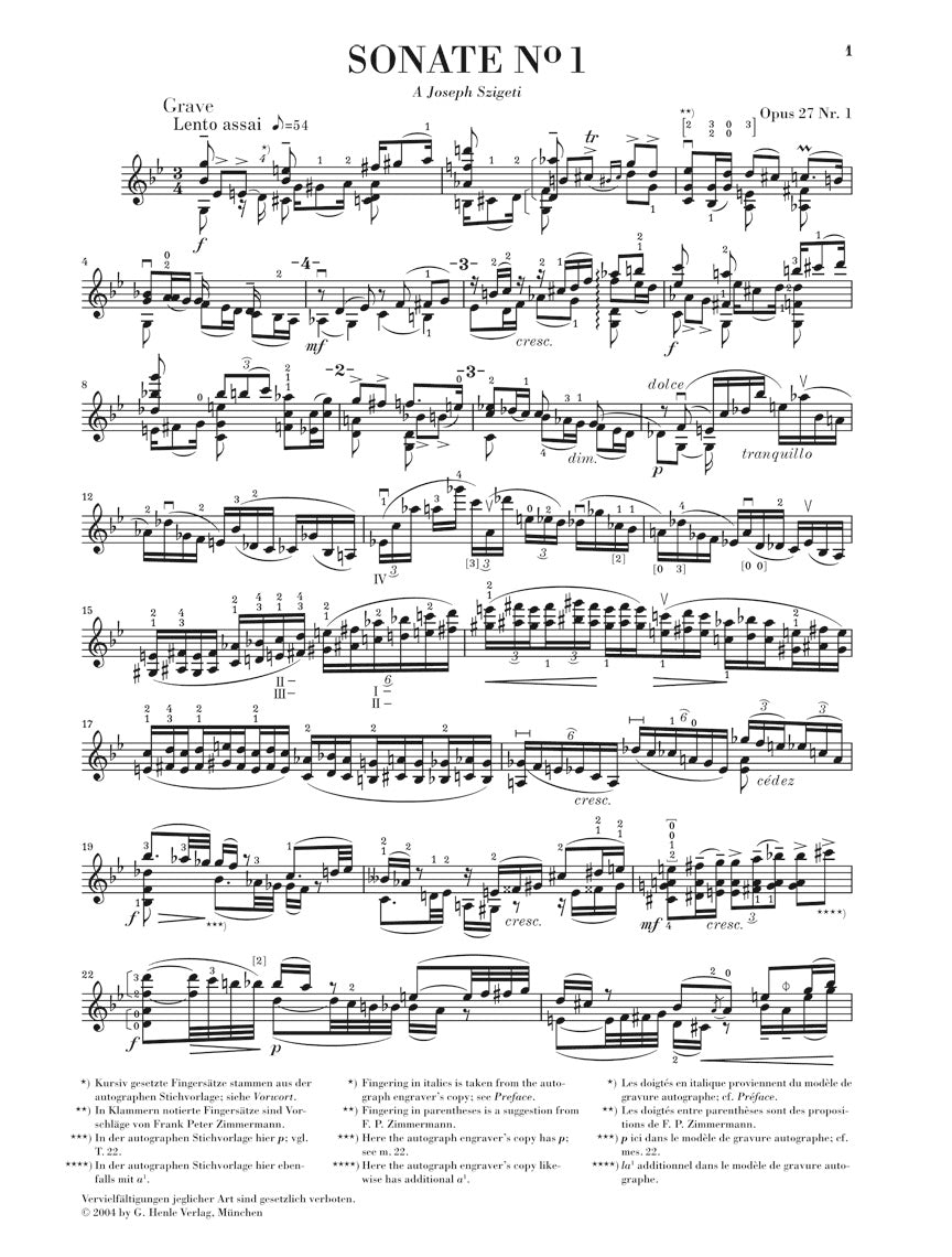 Ysaye 6 Sonatas for Violin Solo Opus 27