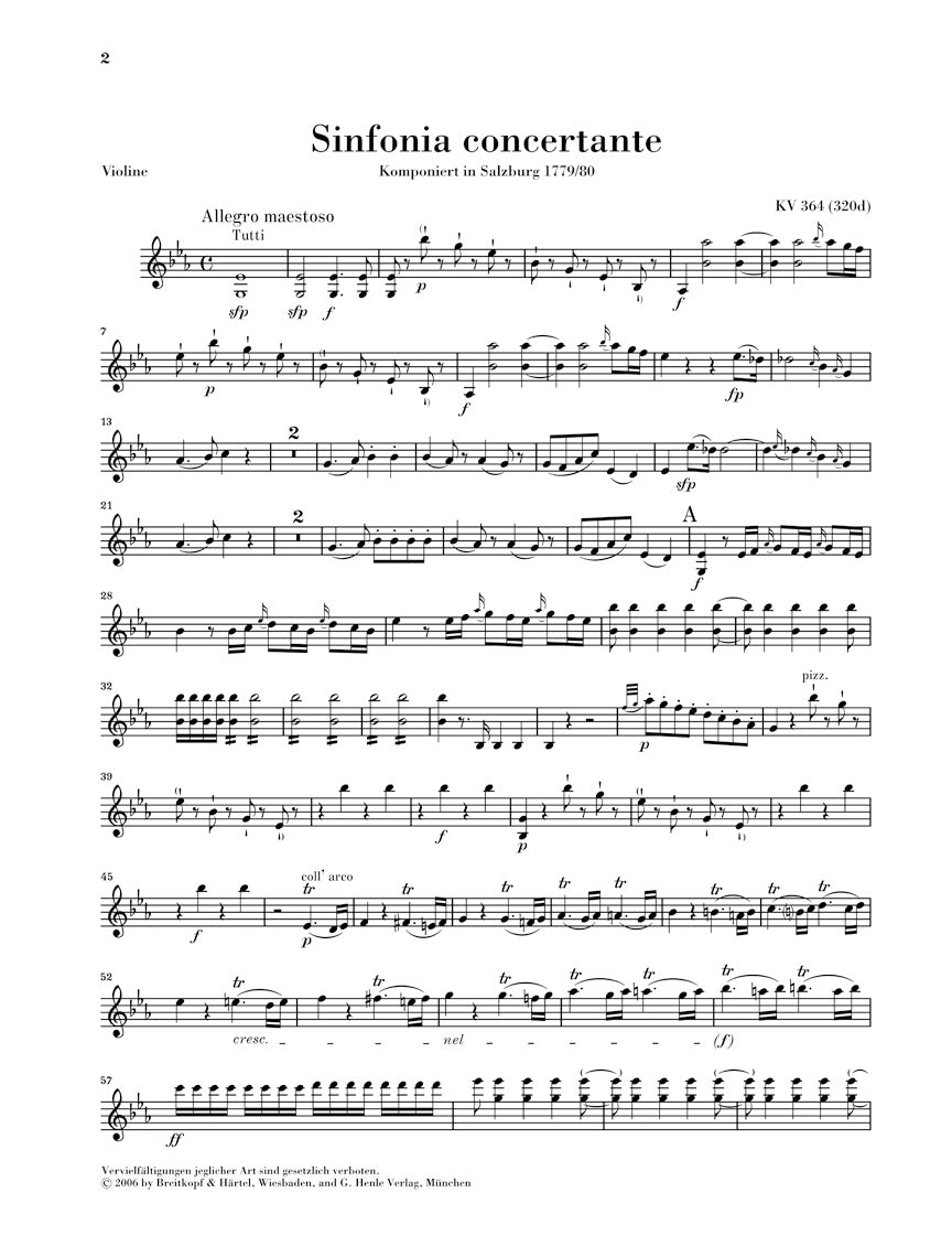 Mozart Sinfonia Concertante in E flat major K 364