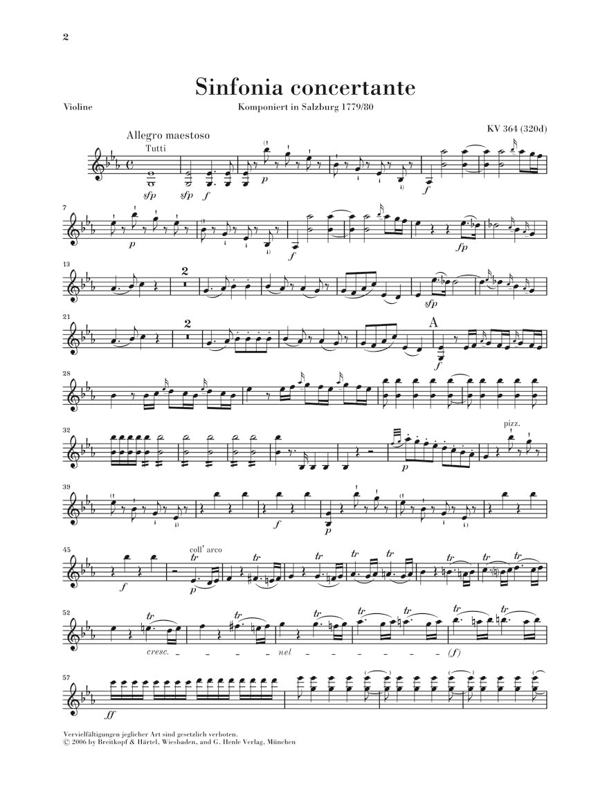 Mozart Sinfonia Concertante in E flat major K 364