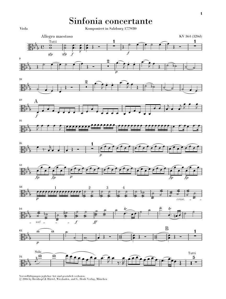 Mozart Sinfonia Concertante in E flat major K 364