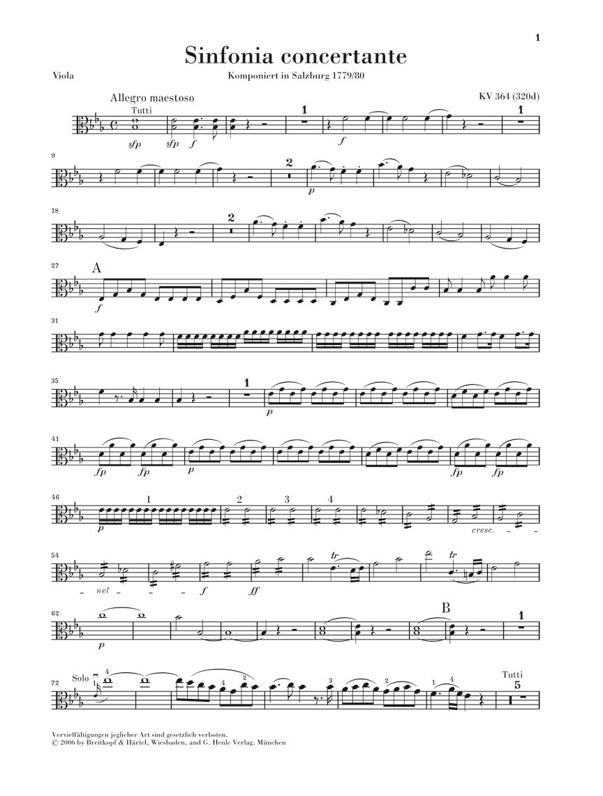 Mozart Sinfonia Concertante in E flat major K 364