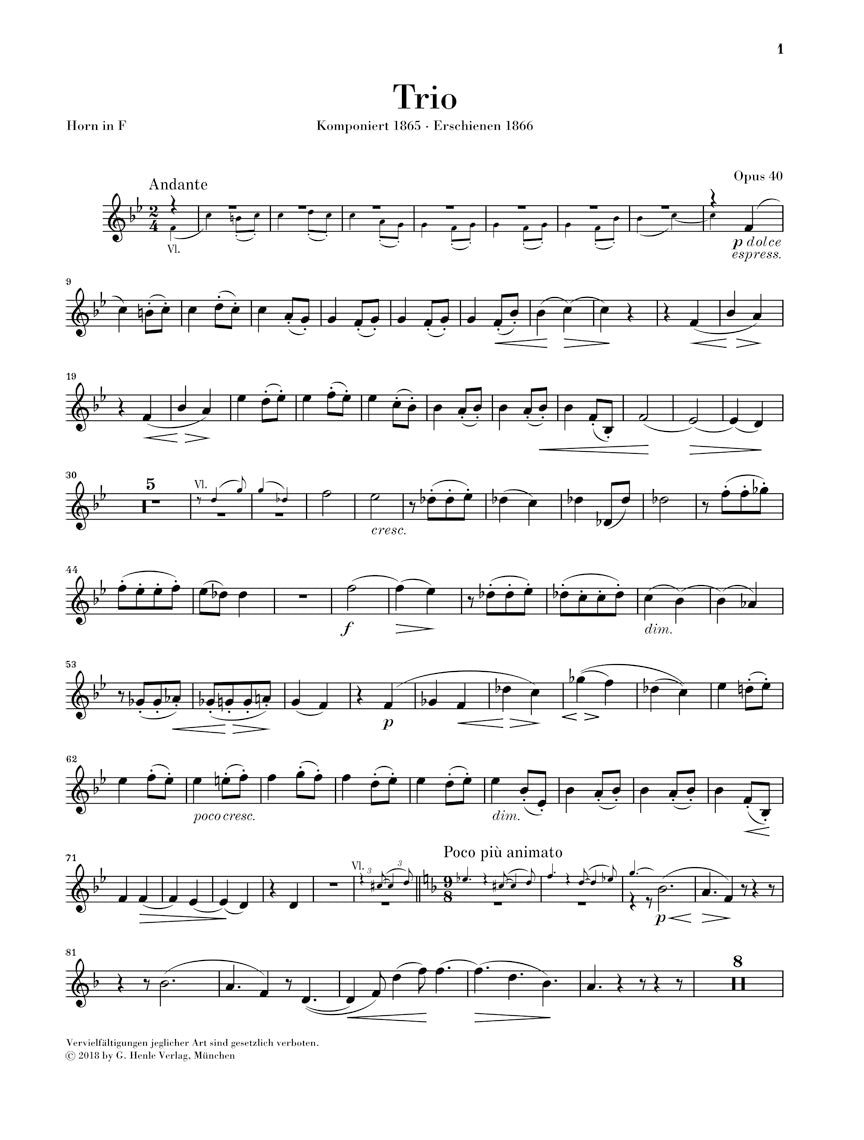 Brahms Horn Trio in E flat major Opus 40