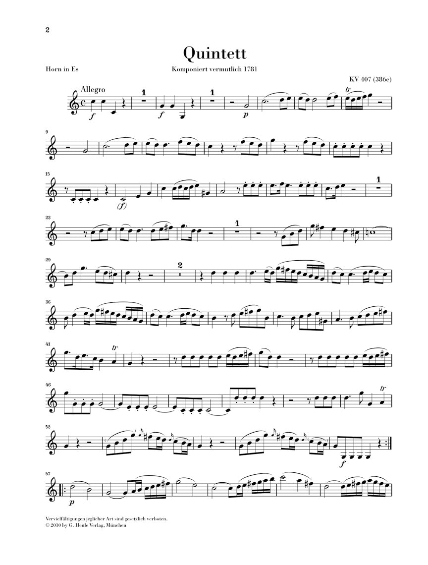 Mozart Horn Quintet in E flat major K407 (386c)