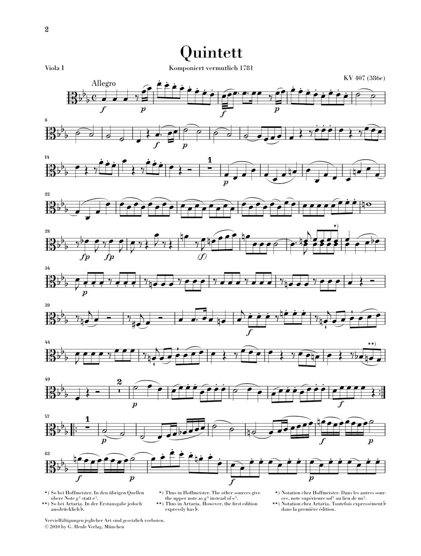 Mozart Horn Quintet in E flat major K407 (386c)