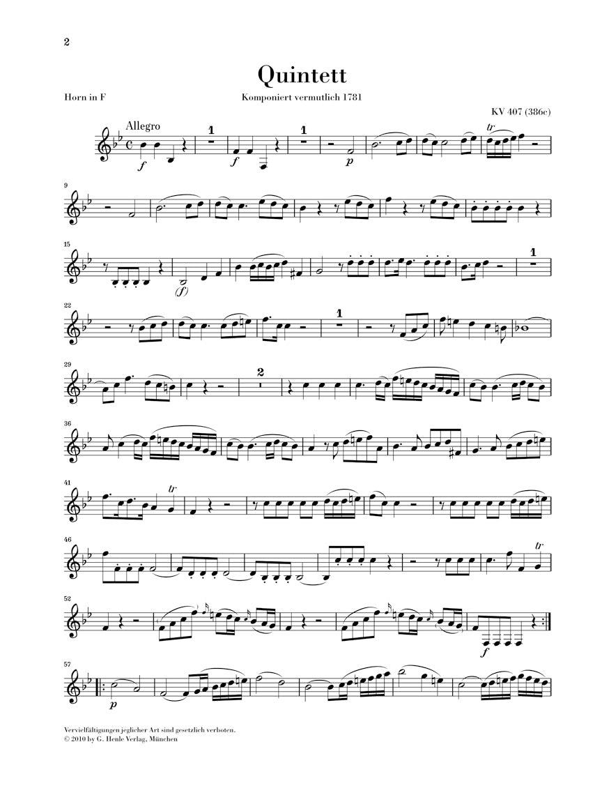 Mozart Horn Quintet in E flat major K407 (386c)