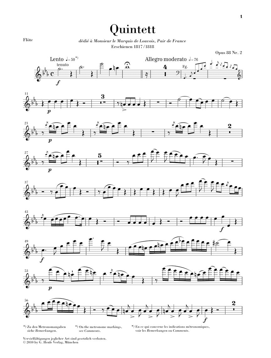 Reicha Quintet for Wind Instruments in E flat major Opus 88 No 2