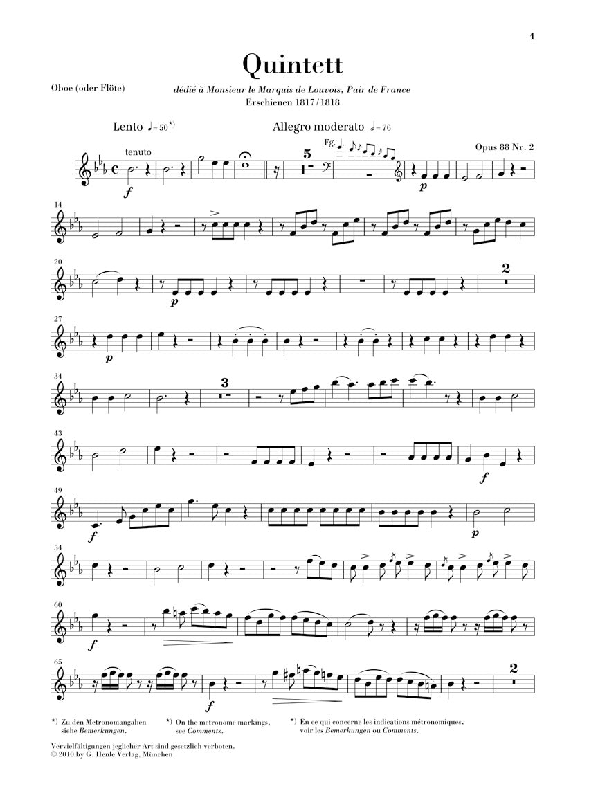 Reicha Quintet for Wind Instruments in E flat major Opus 88 No 2