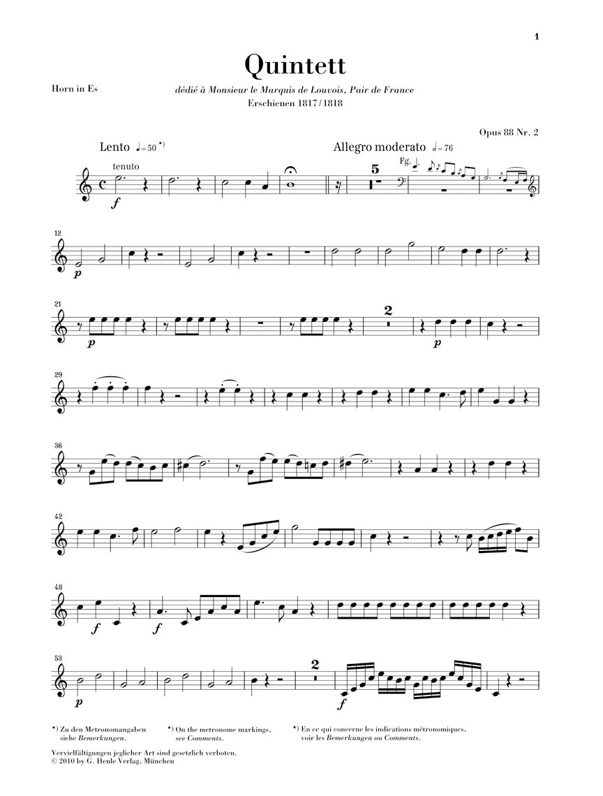 Reicha Quintet for Wind Instruments in E flat major Opus 88 No 2