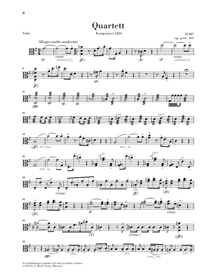 Schubert String Quartet in G major Opus Posthumous 161 D 887