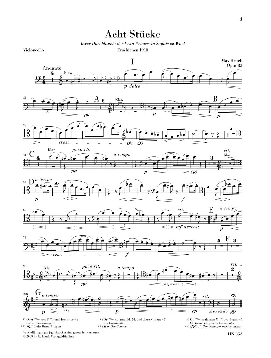Bruch 8 Pieces for Clarinet (or Violin), Viola (or Cello) and Piano Opus 83