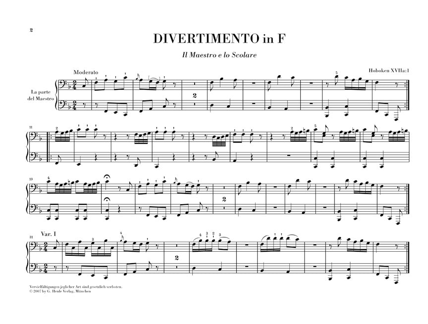 Haydn Divertimento Il Maestro E Lo Scolare Hob. XVIIa:1  1 Piano, 4 Hands