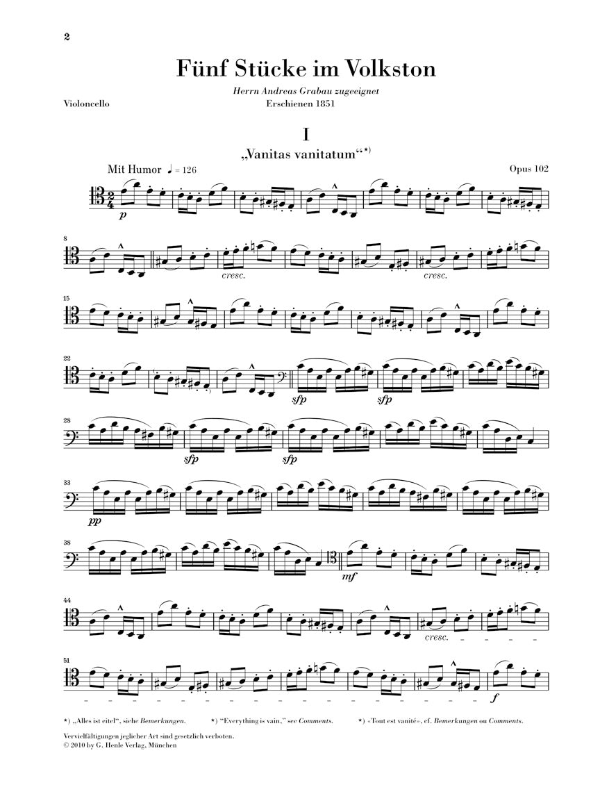 Schumann 5 Pieces in Folk Style Opus 102