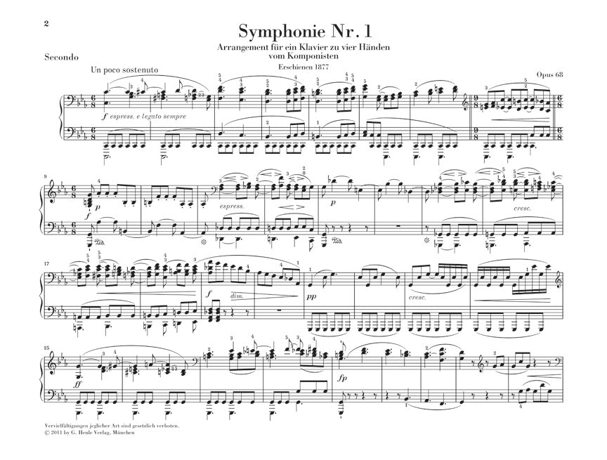Brahms Symphonies Nos. 1 And 2 Arranged for Piano 4 Hands