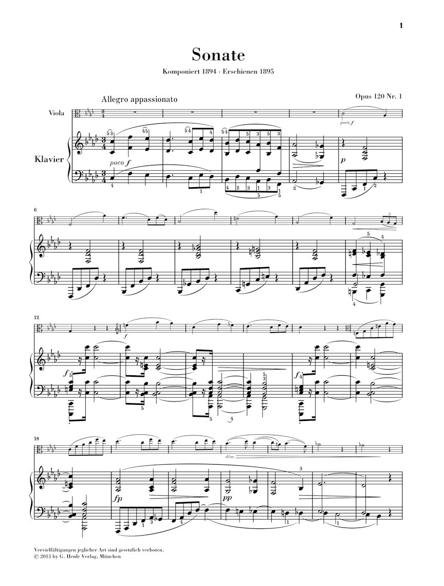 Brahms Clarinet Sonata Arr. Viola Op. 120 Nos. 1-2