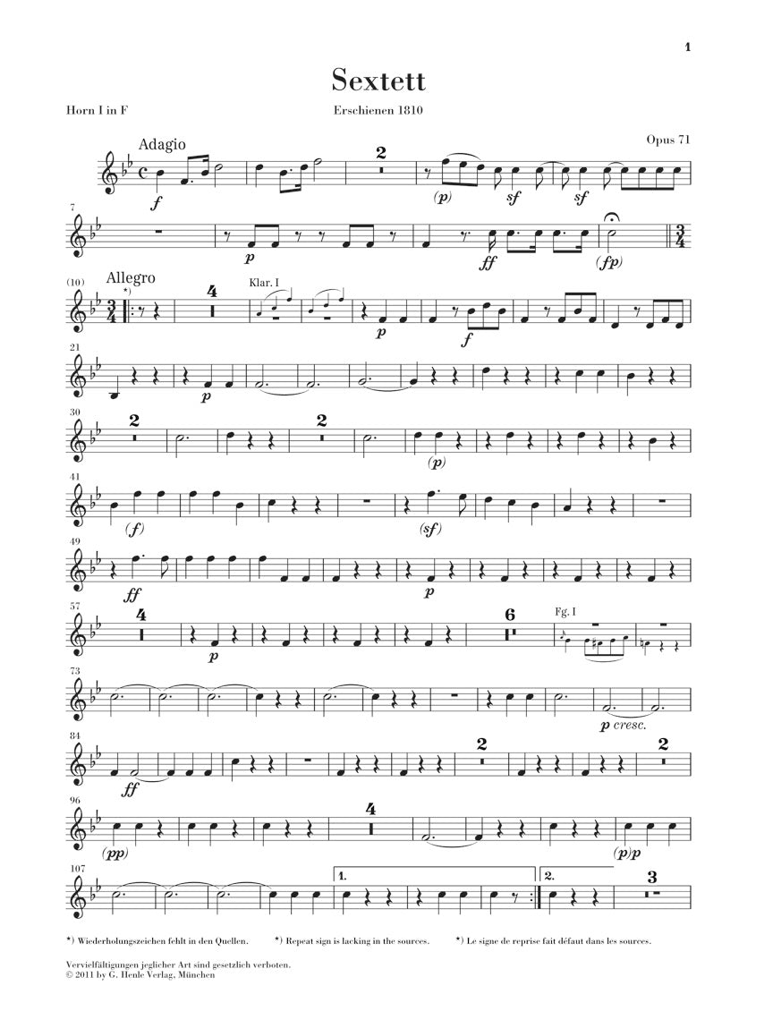 Beethoven Sextet In E flat major Opus 71