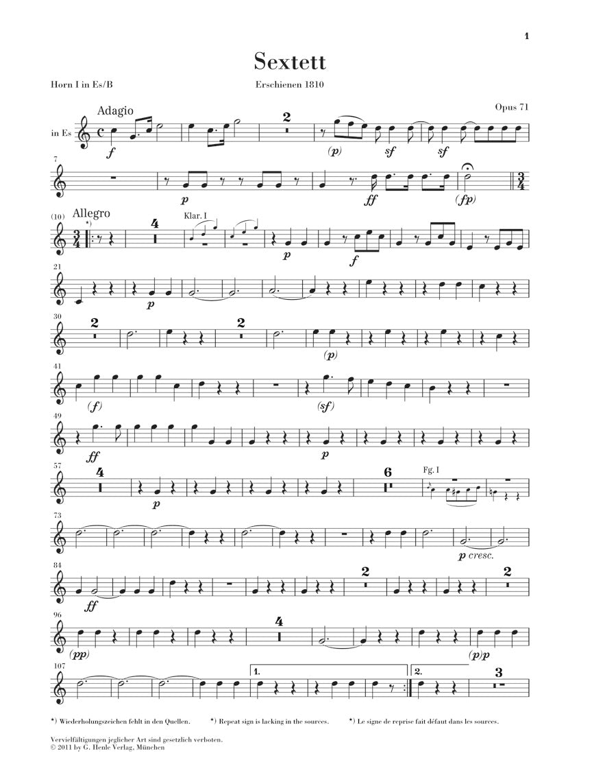 Beethoven Sextet In E flat major Opus 71