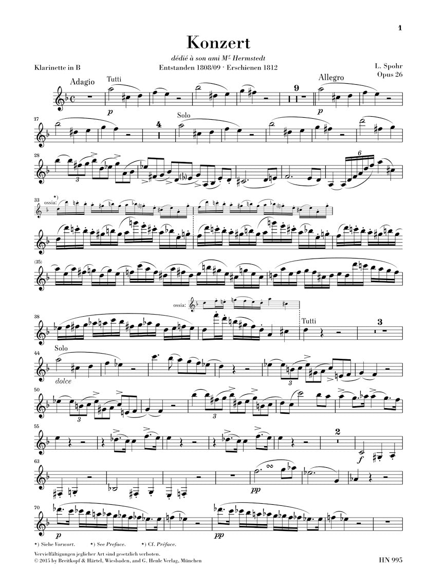 Spohr Clarinet Concerto No. 1 in C minor, Op. 26