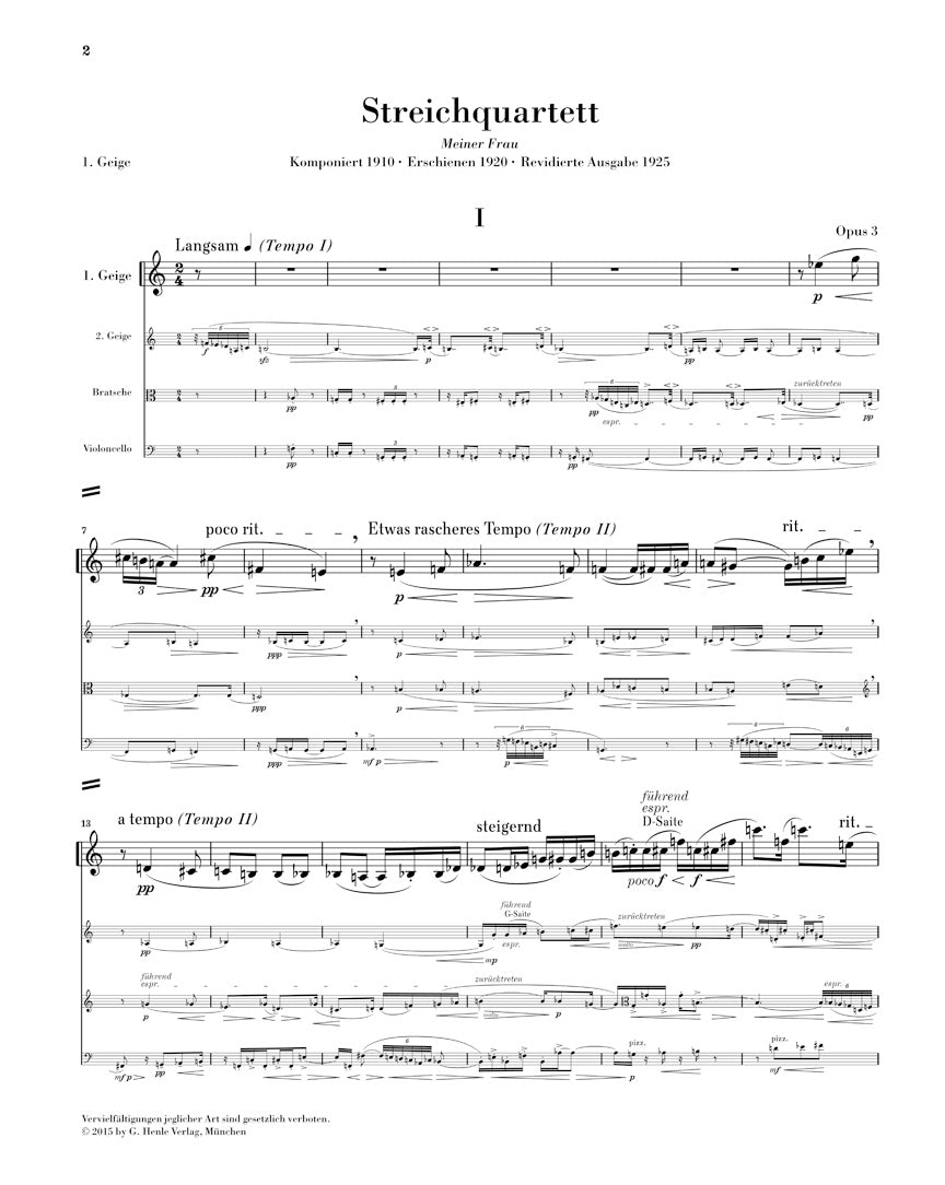 Berg: String Quartet, Opus 3 (Parts)
