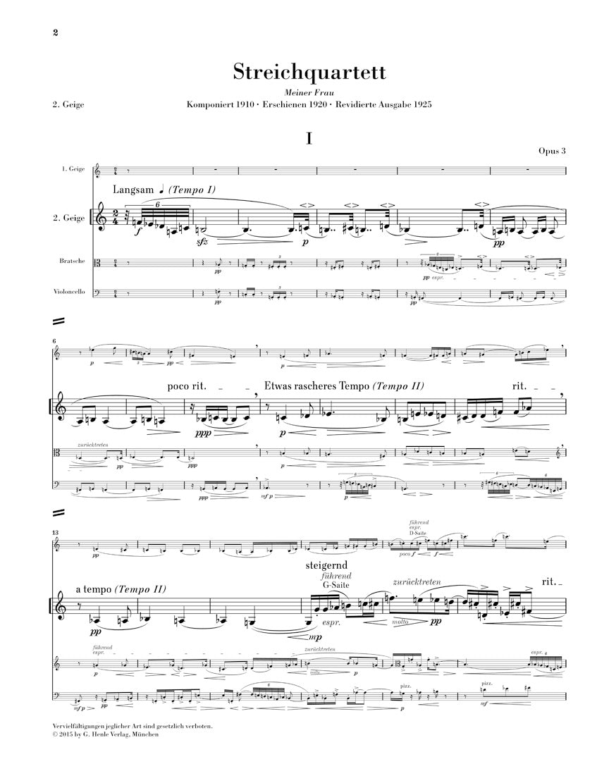 Berg: String Quartet, Opus 3 (Parts)