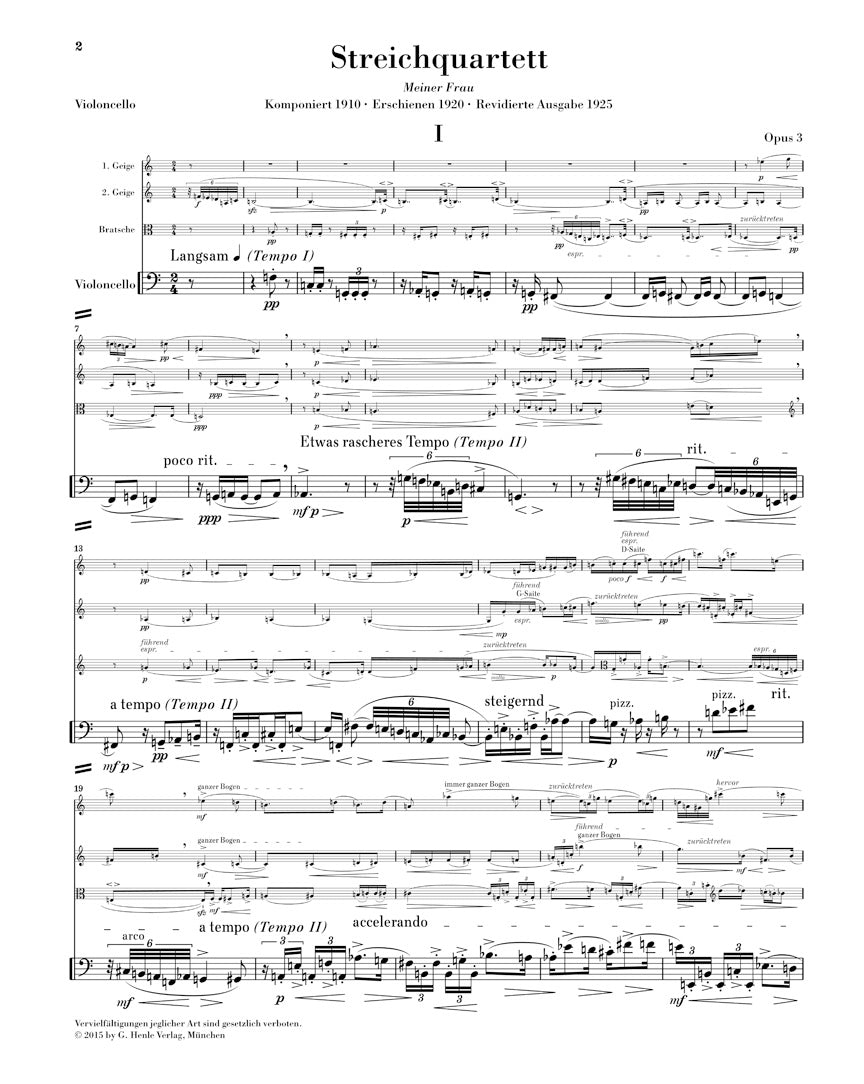 Berg: String Quartet, Opus 3 (Parts)