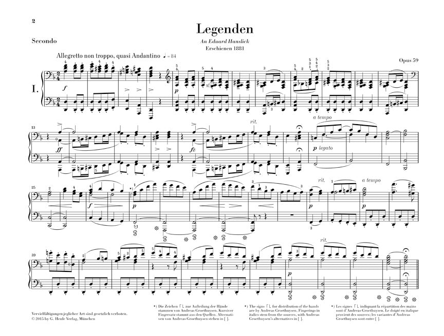 Dvořák: Legends Op. 59 for Piano 4 Hands