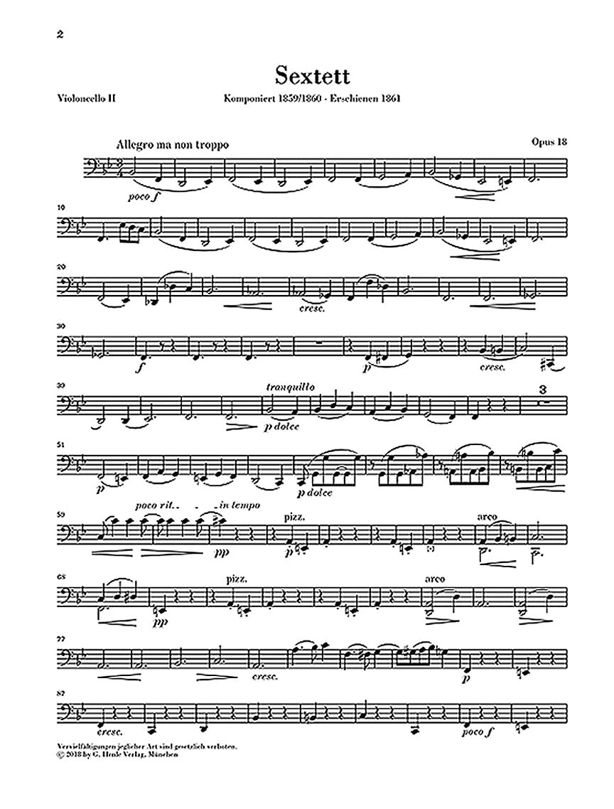 Brahms String Sextet No 1 Opus 18 in B flat major