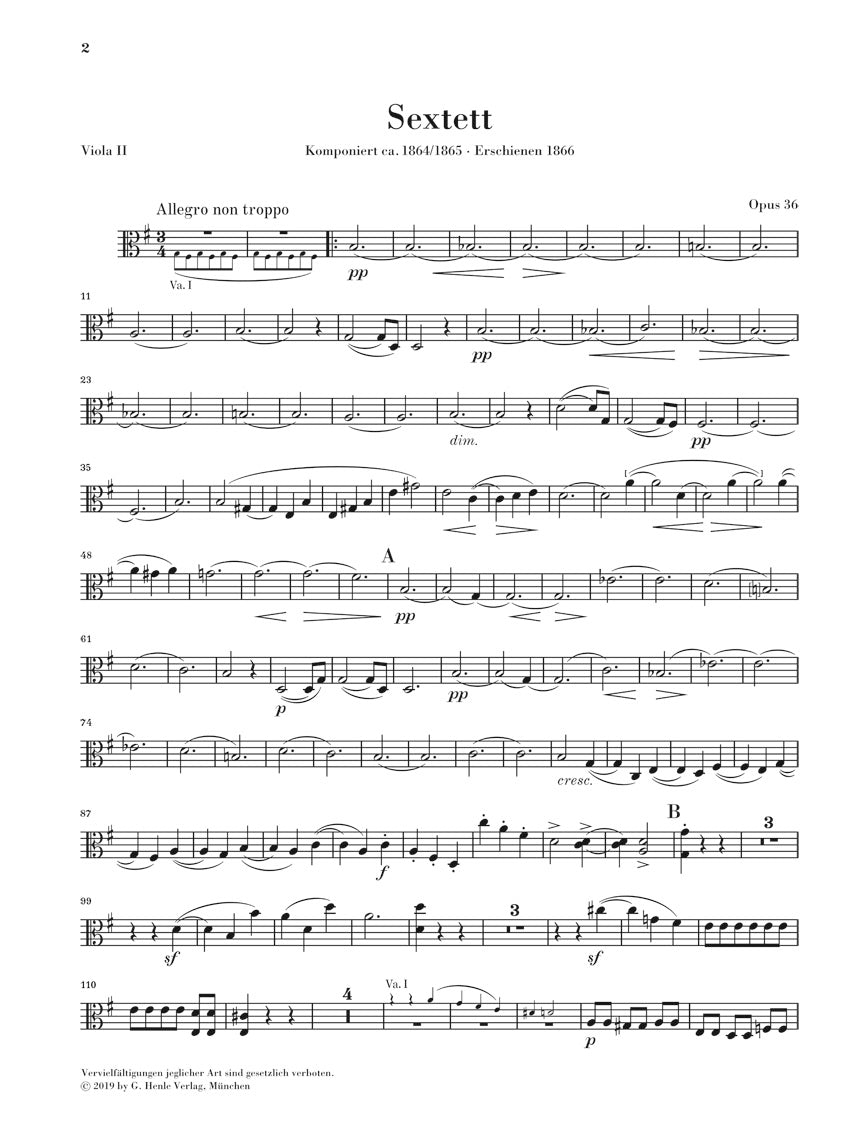 Brahms String Sextet No 2 in G Major Opus 36