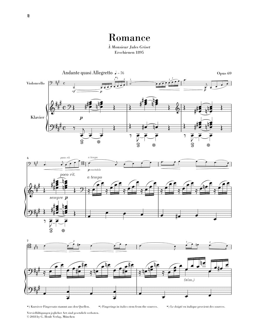 Faure Romance a Major Op. 69 Cello and Piano