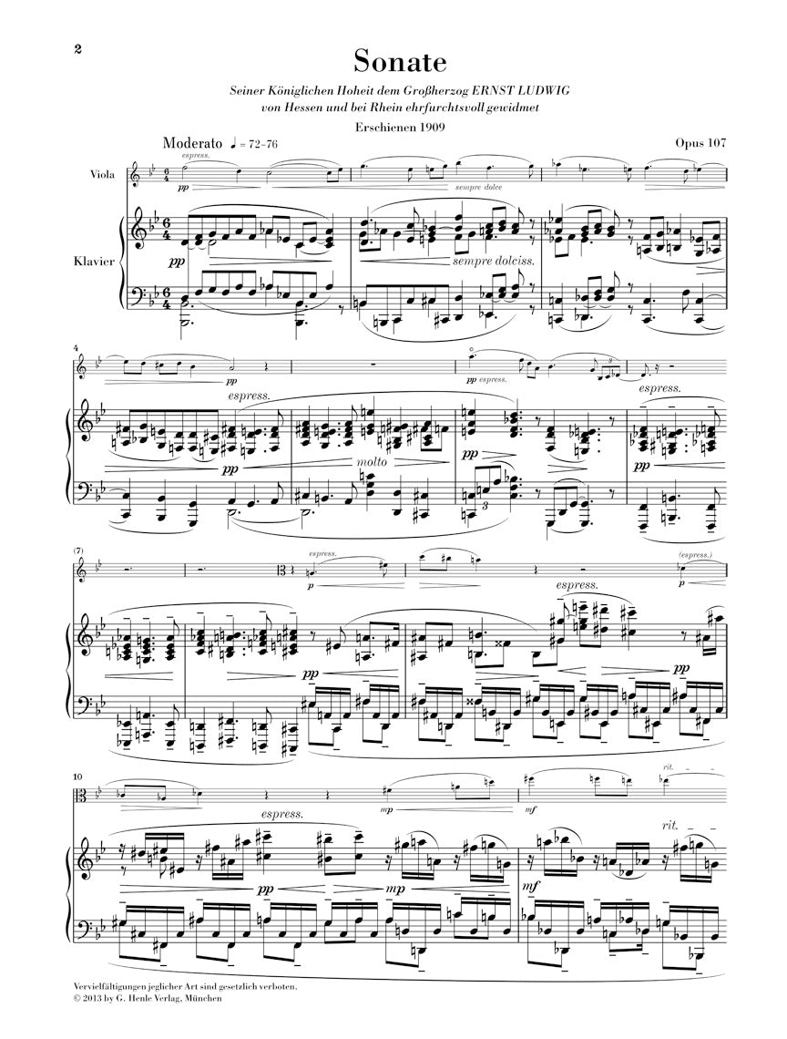 Reger Sonata for Viola and Piano, Op. 107