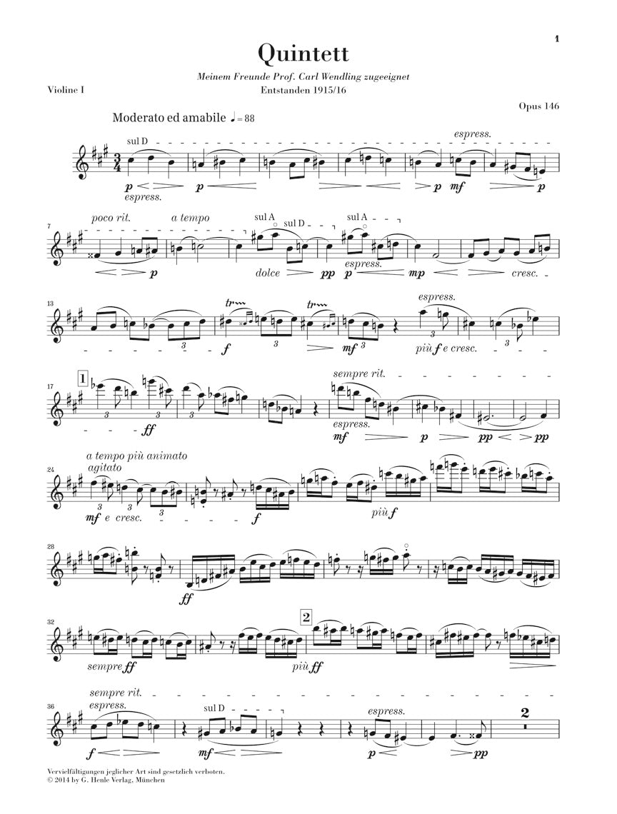 Reger Clarinet Quintet in A major Opus 146