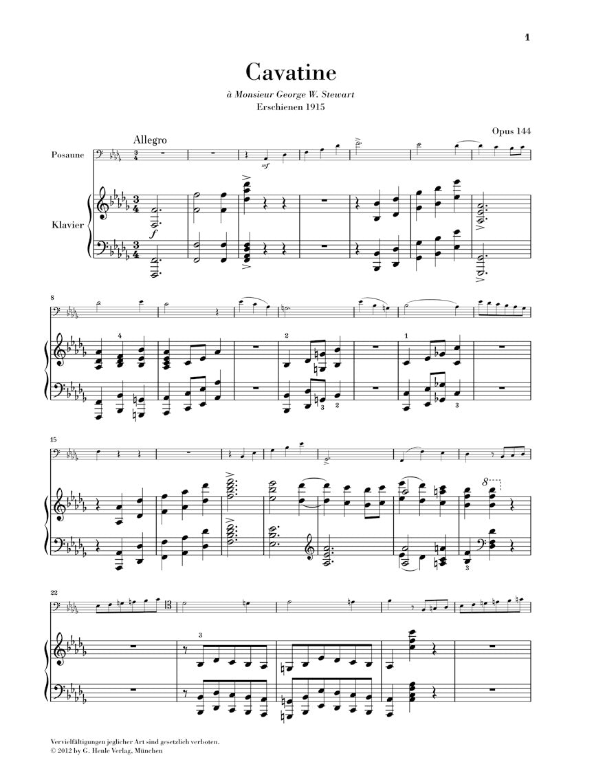 Saint-Saens Cavatine Op. 144 for Trombone and Piano
