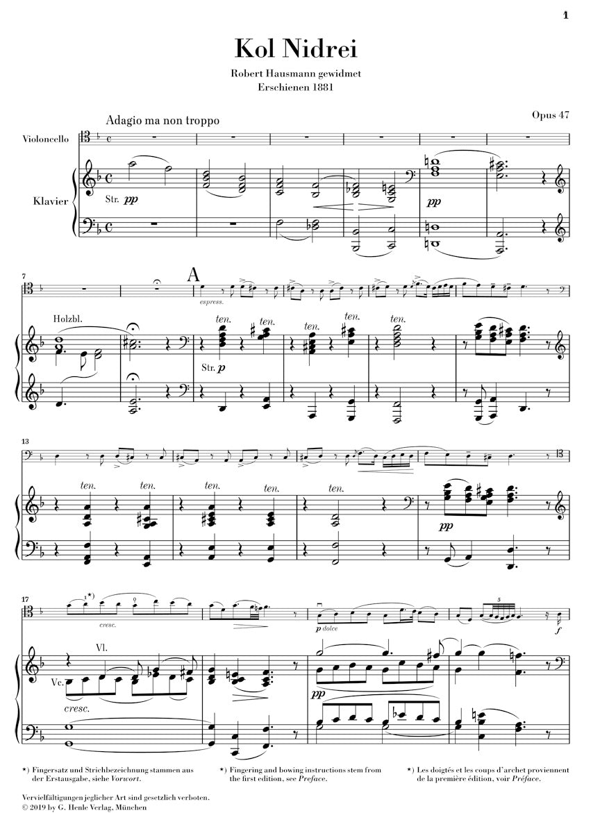 Bruch Kol Nidrei Op. 47 Cello and Piano Reduction