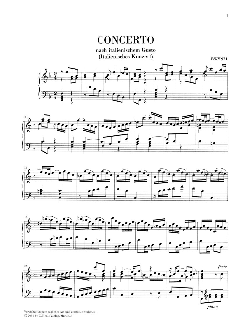 Bach Italian Concerto BWV 971 (edition without fingering)