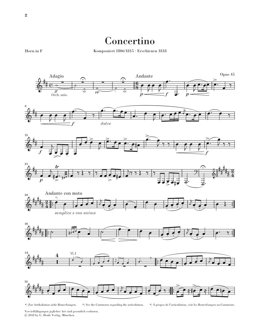 Weber Concertino Op. 45 Horn and Orchestra (Piano Reduction)