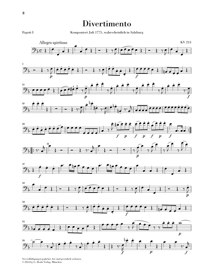 Mozart Divertimenti for 2 Oboes, 2 Horns and 2 Bassoons