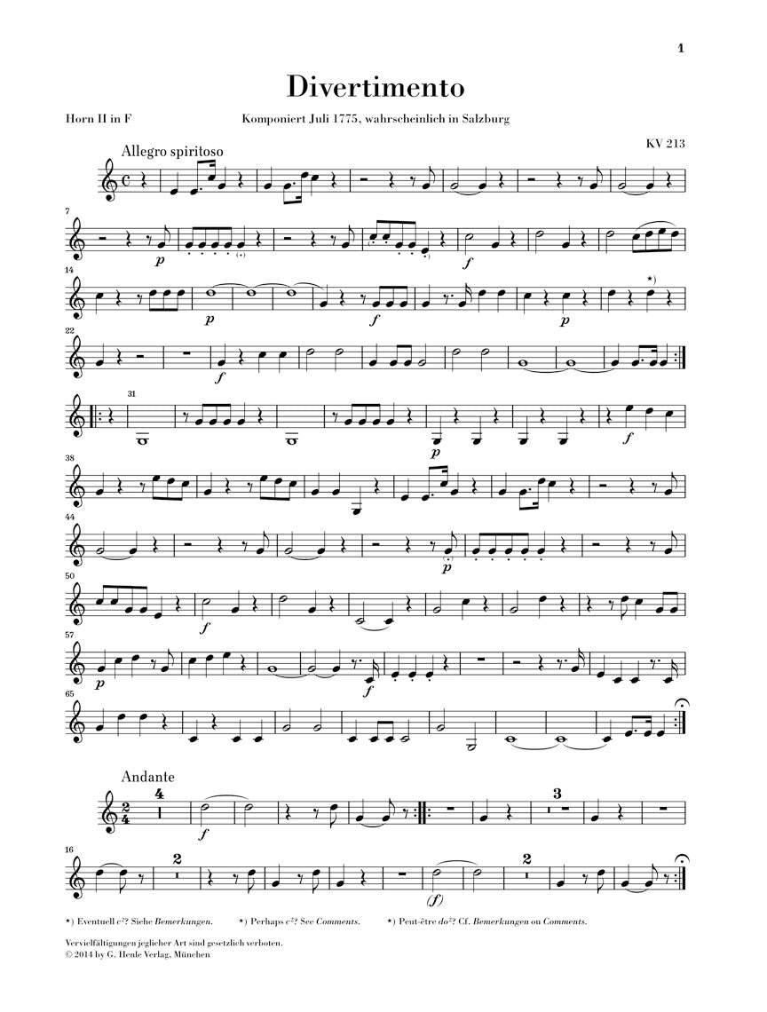 Mozart Divertimenti for 2 Oboes, 2 Horns and 2 Bassoons