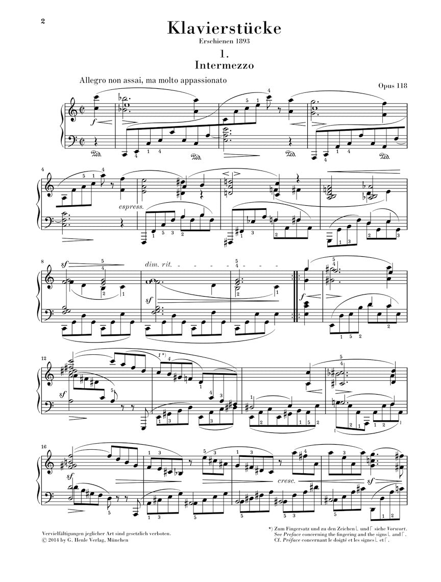 Brahms Klavierstücke (Piano Pieces) Opus 118