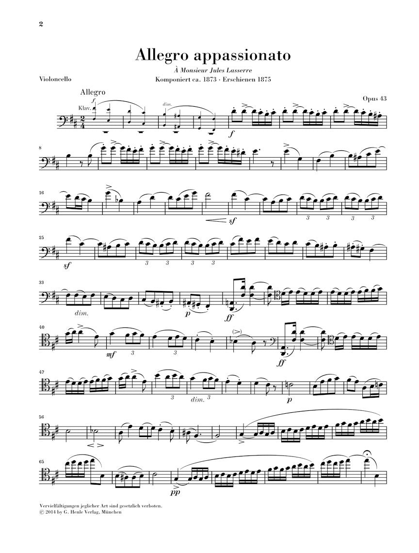 Saint-Saens Allegro Appassionato Opus 43 for Cello and Piano