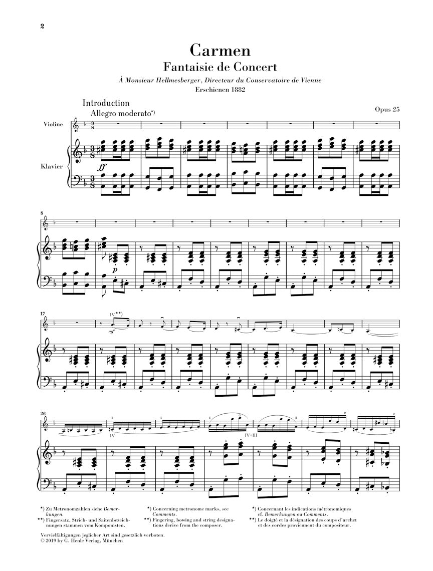 Sarasate Carmen Fantasy Opus 25