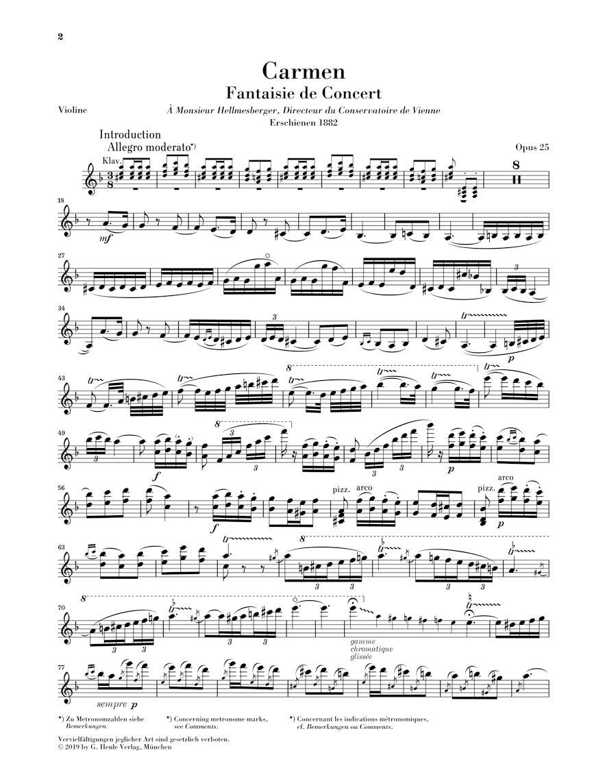 Sarasate Carmen Fantasy Opus 25