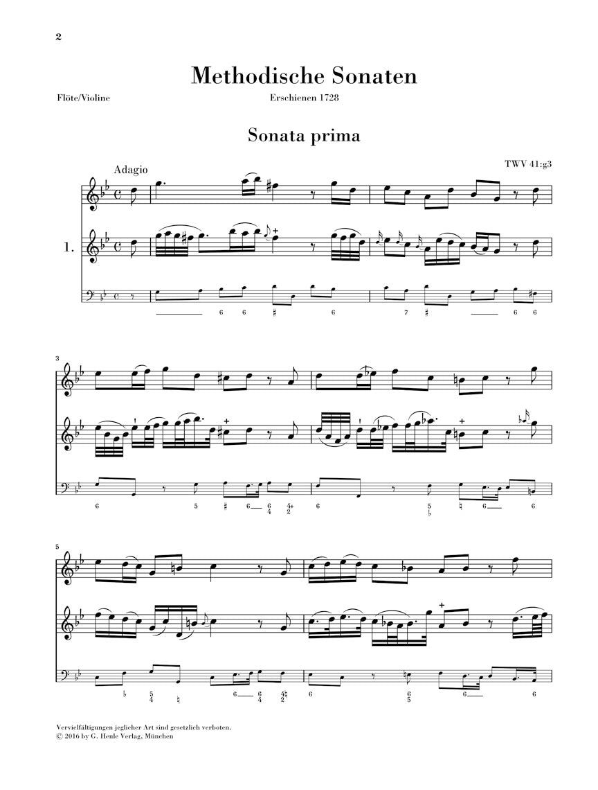 Telemann Methodical Sonatas for Flute or Violin and Continuo - Vol. 1