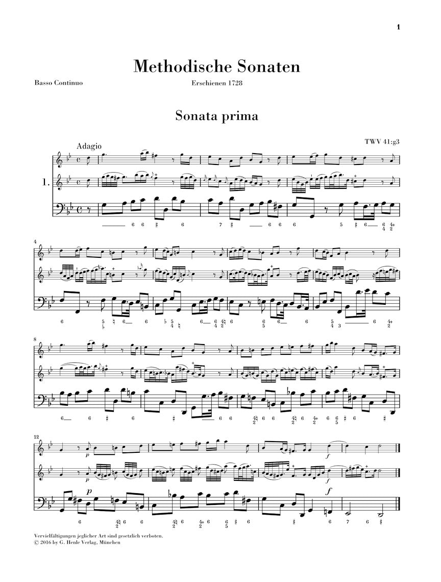 Telemann Methodical Sonatas for Flute or Violin and Continuo - Vol. 1